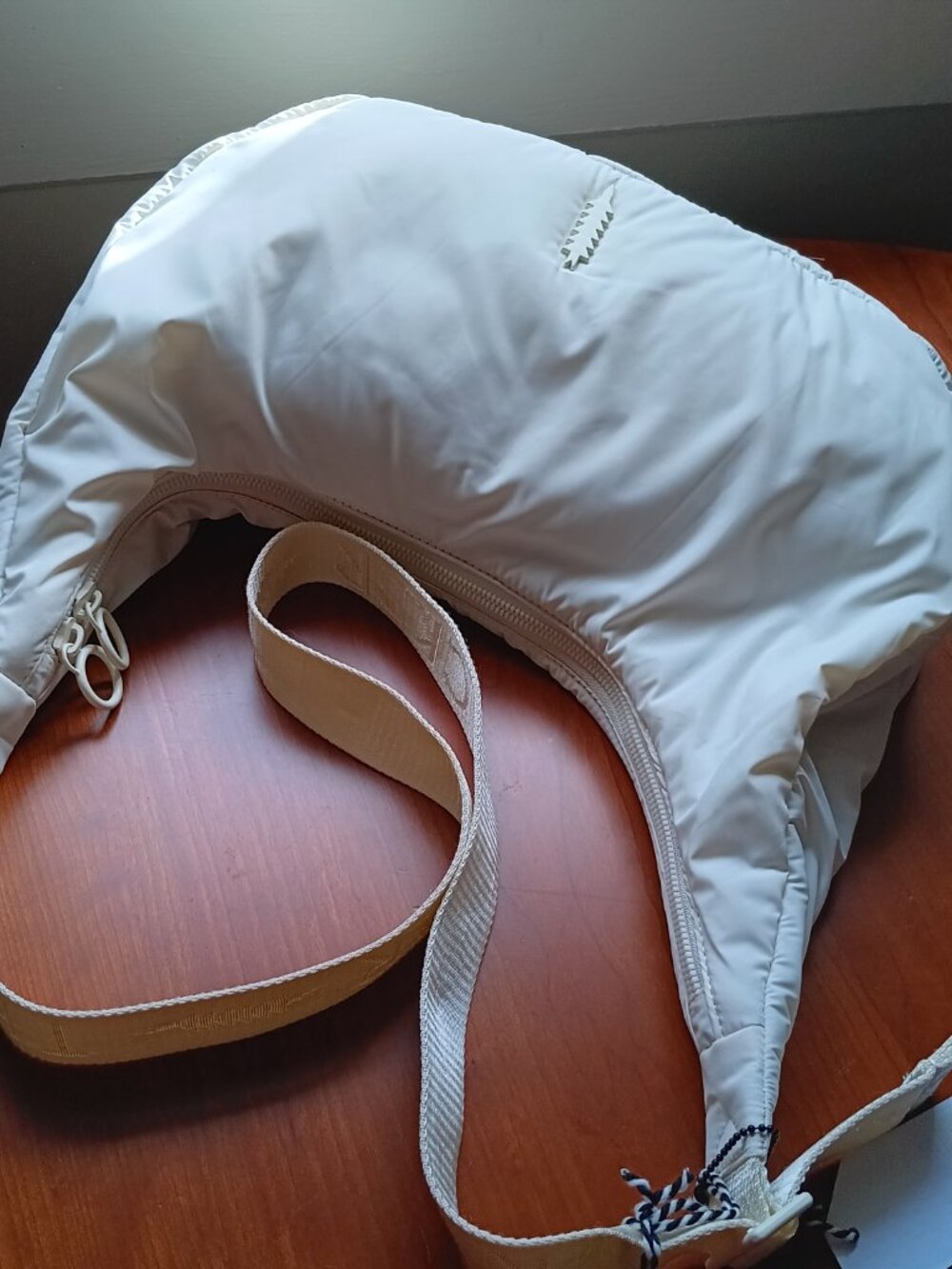NWT Thacker Cream Nylon Large Crescent Shape Crossbody - Picture 2 of 12